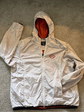 Harley-Davidson Cream Hooded Windbreaker with Orange Lining